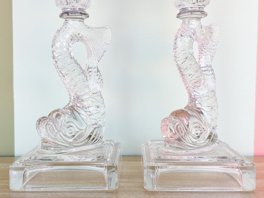 Pair of Crystal Koi Fish Candle Holders