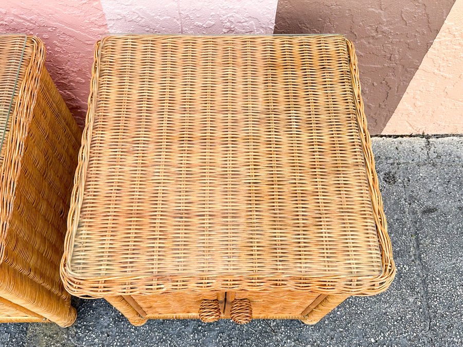 Pair of Cute Wicker Wrapped Nightstands