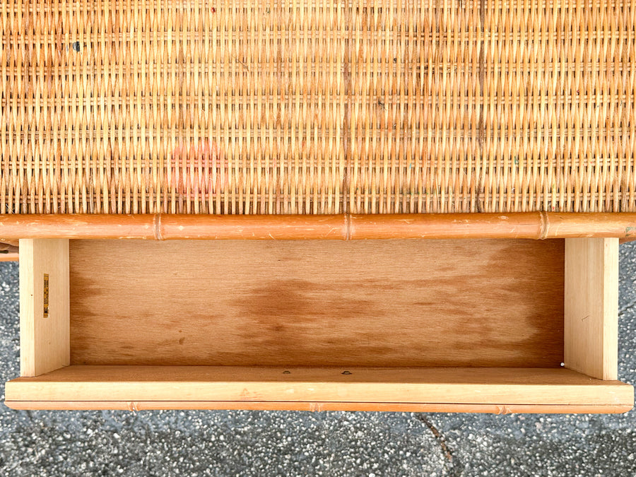 Pair of Rattan Wrapped Faux Bamboo Nightstands