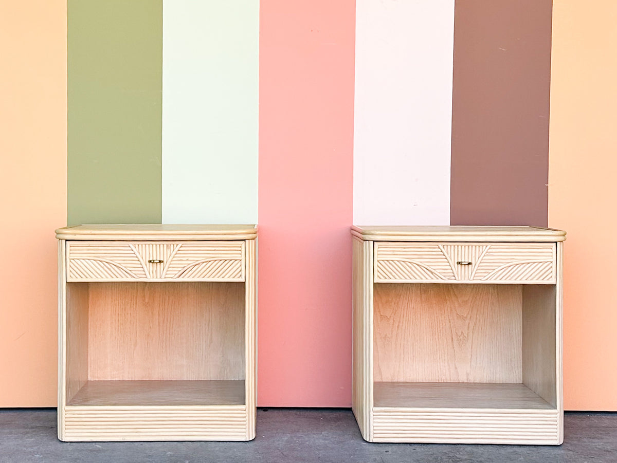 Pair of Sweet Pencil Reed Rattan Nightstands