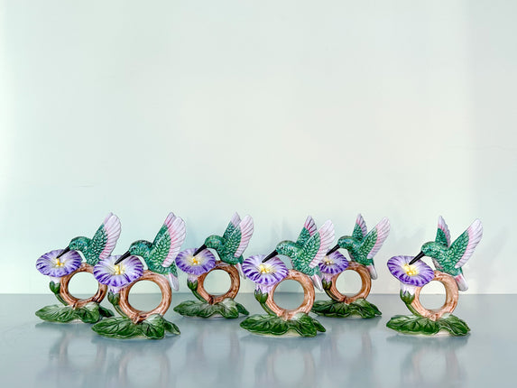 Set of Six Fitz and Floyd Hummingbird Napkin Rings