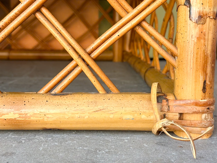 Pair of Rattan and Upholstered Palm Print Club Chairs