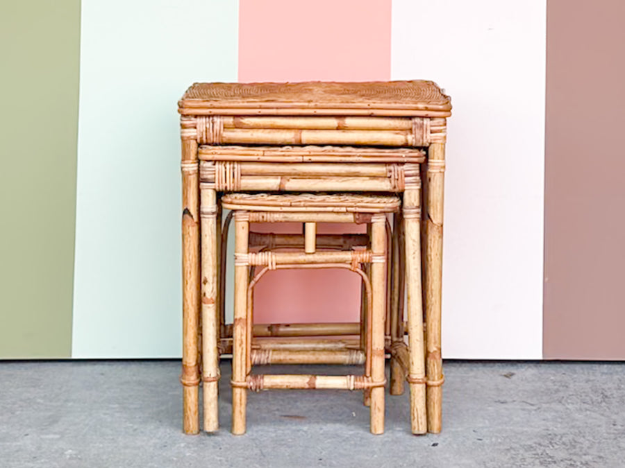 Set of Three Nesting Rattan Tables