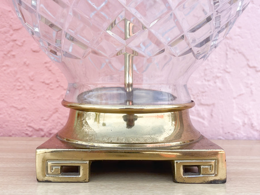Pair of Brass Greek Key and Crystal Lamps