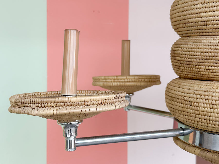 Chrome and Rattan Chandelier