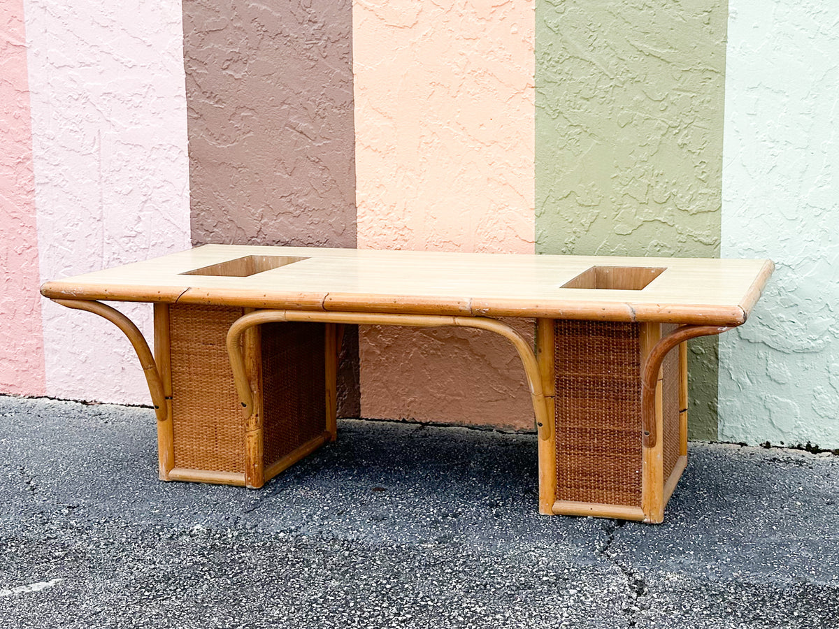 1950s Seagrass and Bamboo Planter Coffee Table
