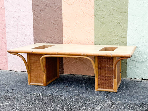 1950s Seagrass and Bamboo Planter Coffee Table