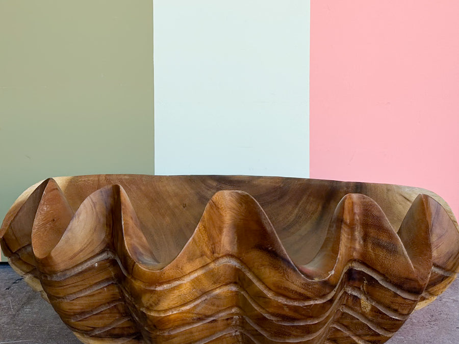 Large Hand Carved Teak Clam Shell