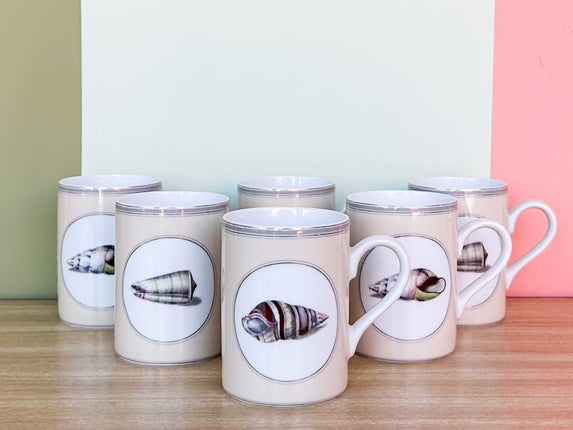 Set of Six Fitz and Floyd Porcelain Shell Mugs