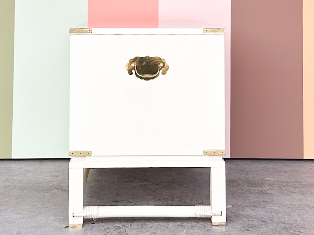 Oversized Campaign Style Brass and Rattan Nightstand
