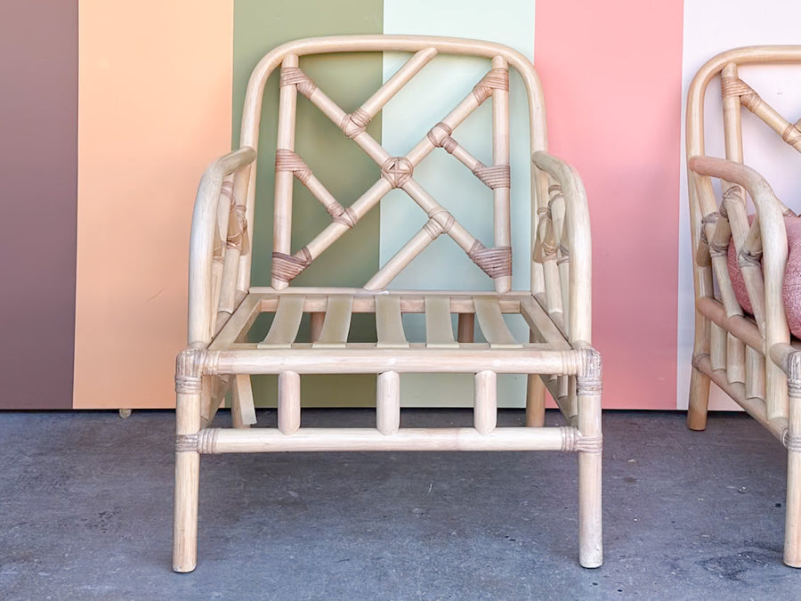 Pair of Chippendale Rattan Lounge Chairs