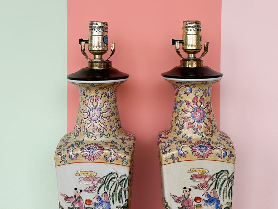 Pair of Colorful Chinoiserie Lamps