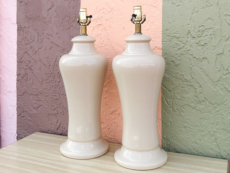 Pair of Coffee Cream Ceramic Lamps