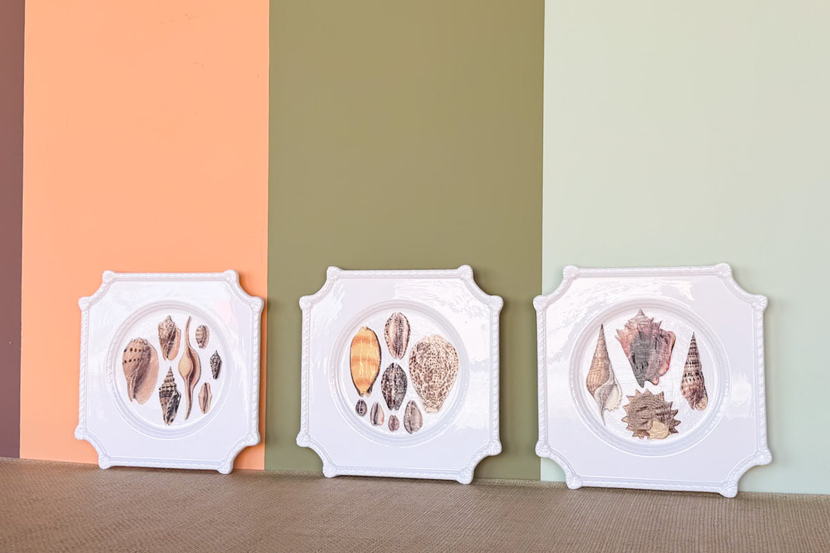 Set of Three Decoupage Shell Plates