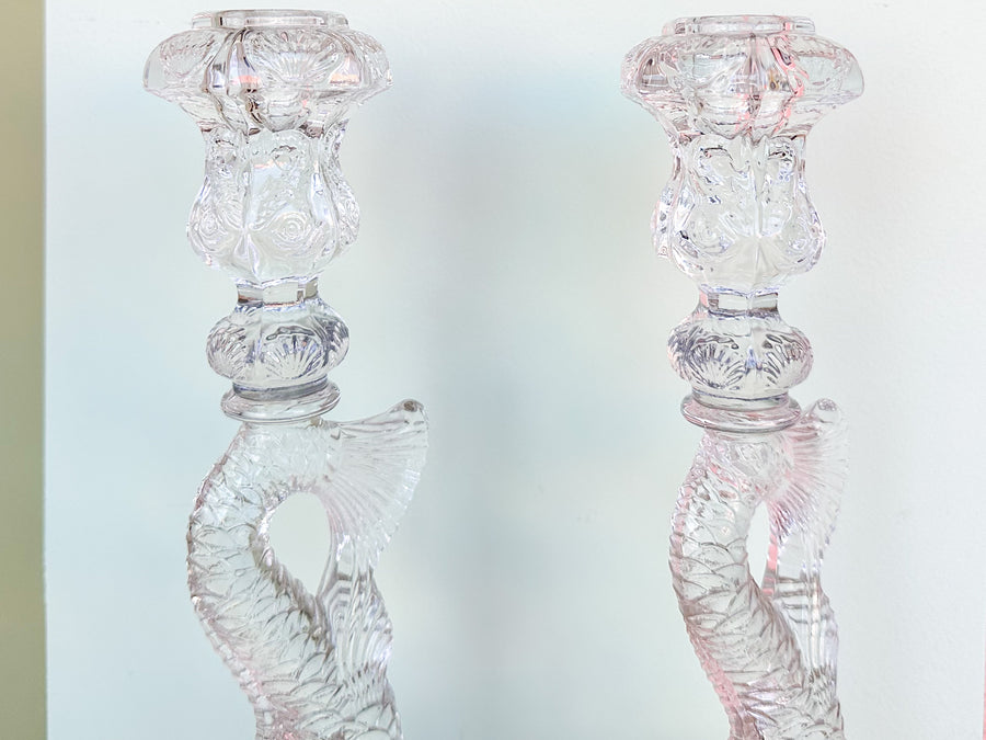Pair of Crystal Koi Fish Candle Holders
