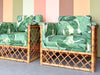 Pair of Rattan and Upholstered Palm Print Club Chairs