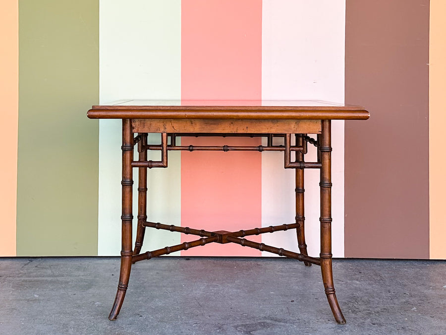 Handsome Faux Bamboo and Fretwork Side Table