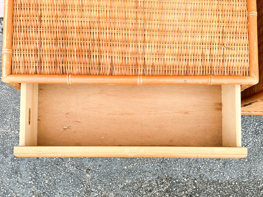 Pair of Rattan Wrapped Faux Bamboo Nightstands