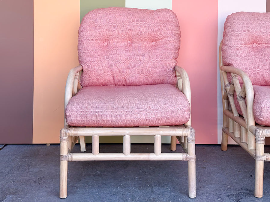 Pair of Chippendale Rattan Lounge Chairs