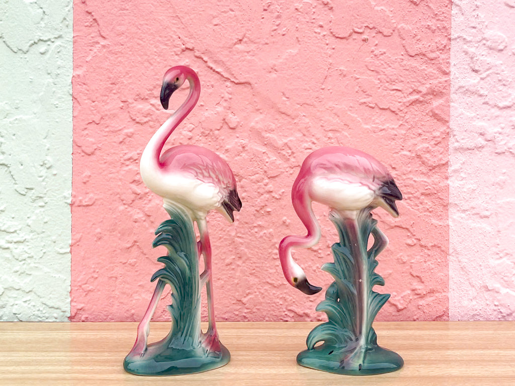 Pair of Old Florida Flamingo Figurines