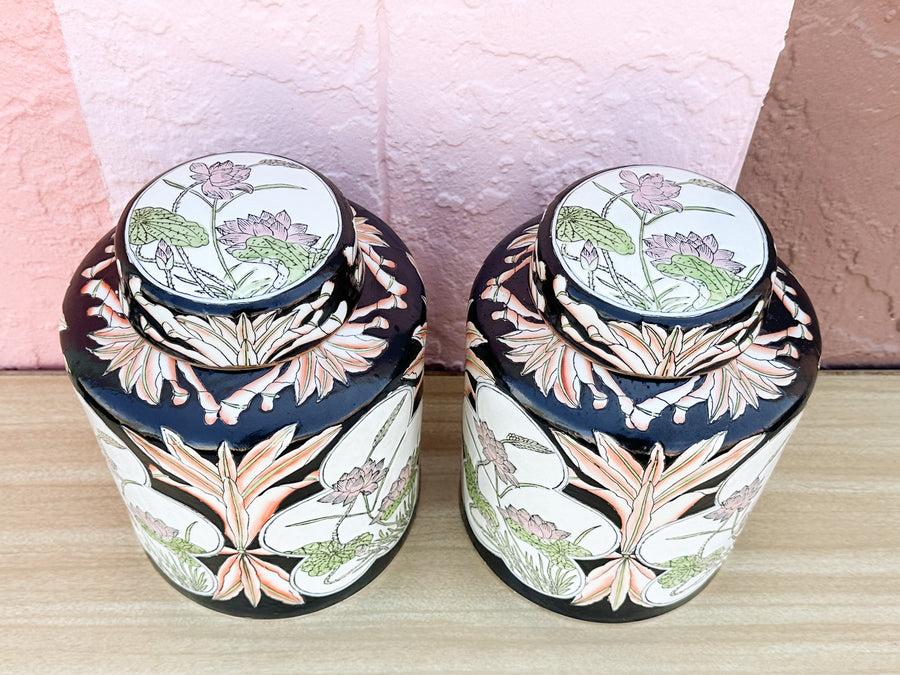 Pair of Lotus Flower Jars