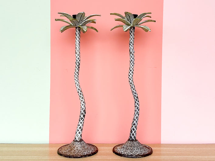 Pair of Palm Tree Candle Holders