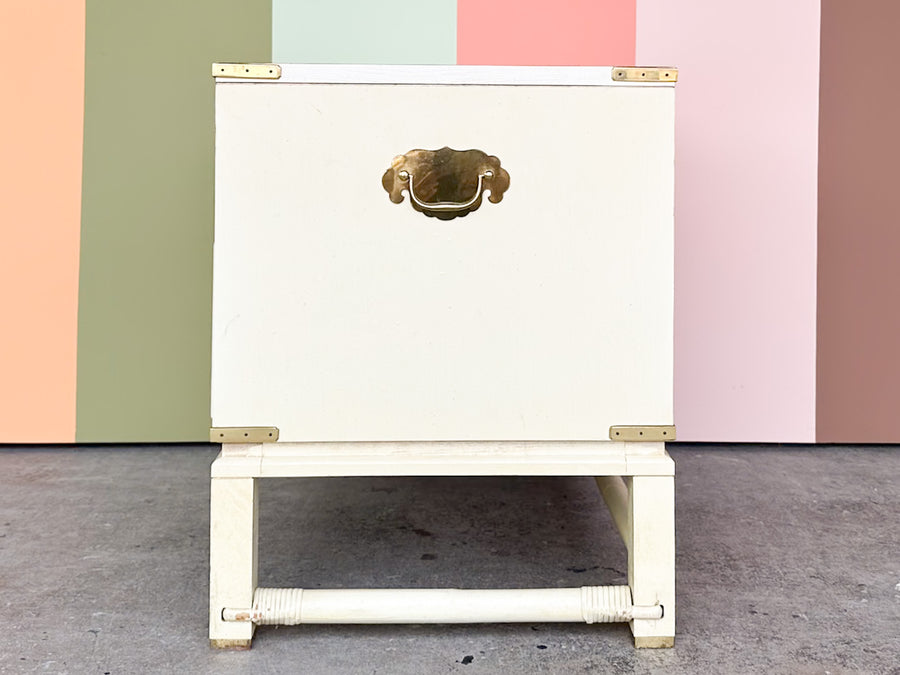 Oversized Campaign Style Brass and Rattan Nightstand