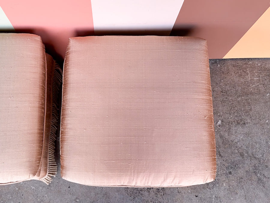 Pair of Blush Bullion Fringe Ottomans
