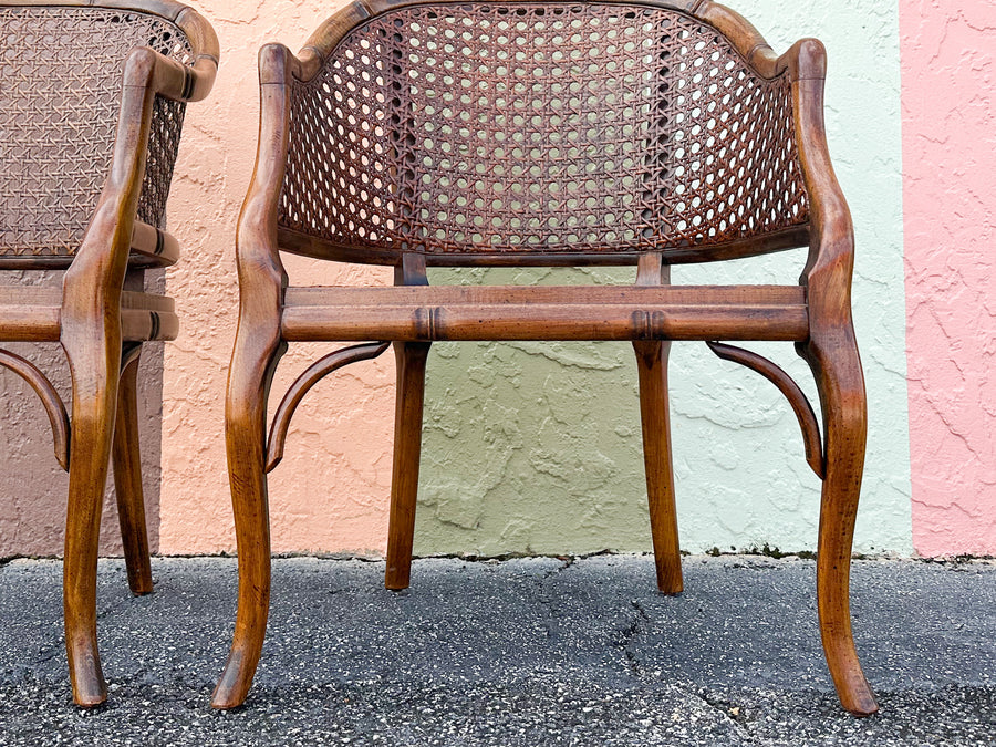 Pair of Handsome Faux Bamboo Cane Barrel Chairs