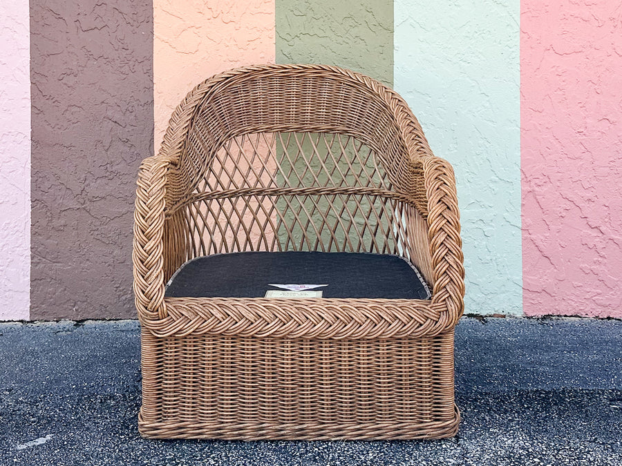 Braided Rattan Lounge Chair and Ottoman