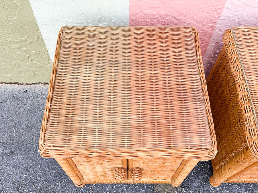 Pair of Cute Wicker Wrapped Nightstands