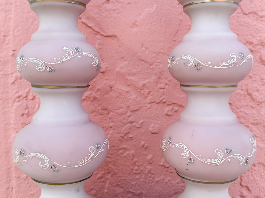 Pair of  Hand Painted Pink Granny Chic Lamps