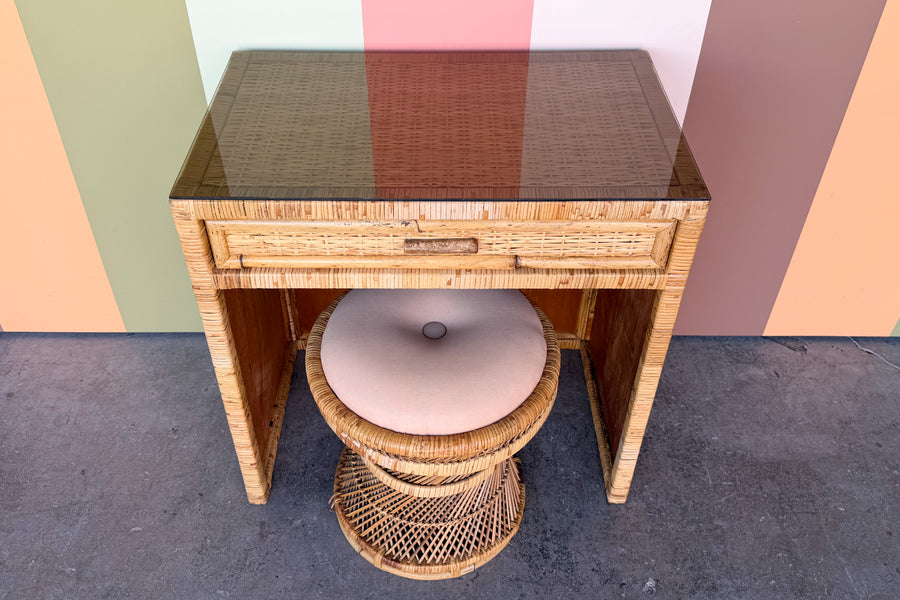 Sweet Rattan Wrapped Desk and Stool