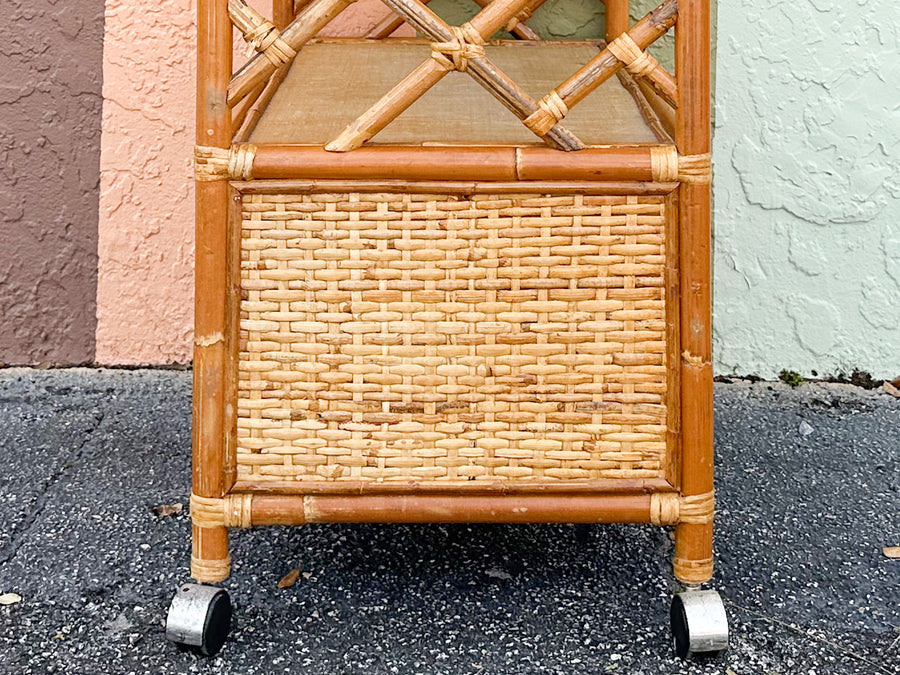 Chippendale Rattan Bar Cart