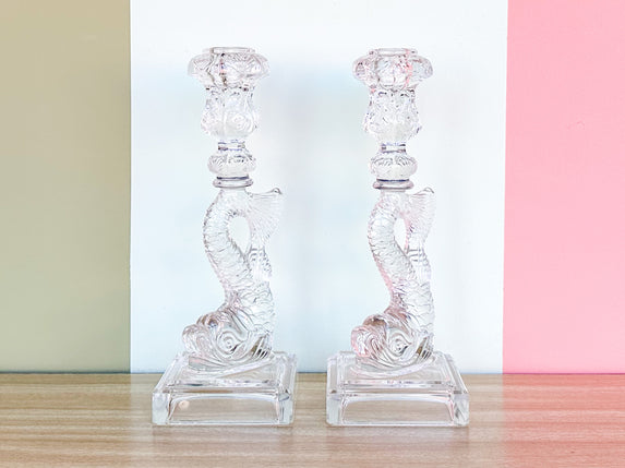 Pair of Crystal Koi Fish Candle Holders