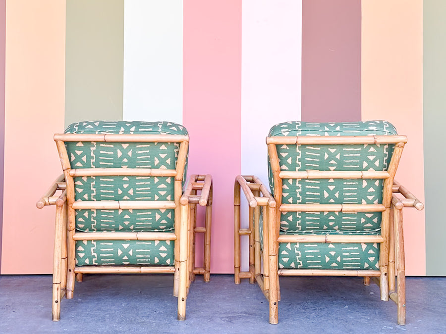 Pair of Old Florida Rattan Lounge Chairs