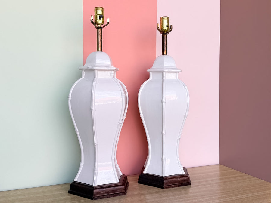 Pair of Palm Beach Style Faux Bamboo Lamps
