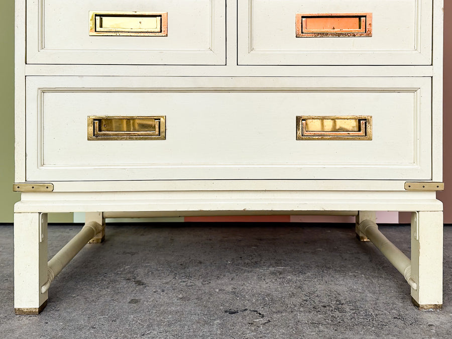Oversized Campaign Style Brass and Rattan Nightstand