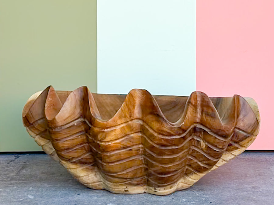 Large Hand Carved Teak Clam Shell