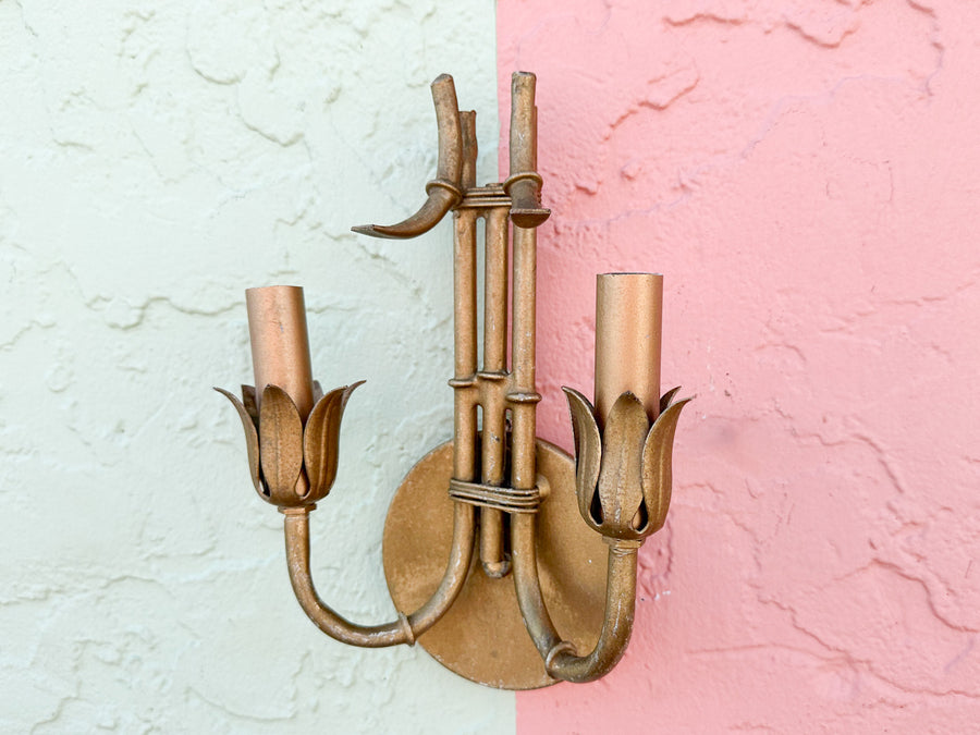 Pair of Italian Gold Faux Bamboo Wall Sconces