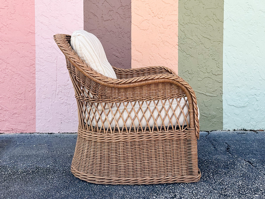 Braided Rattan Lounge Chair and Ottoman