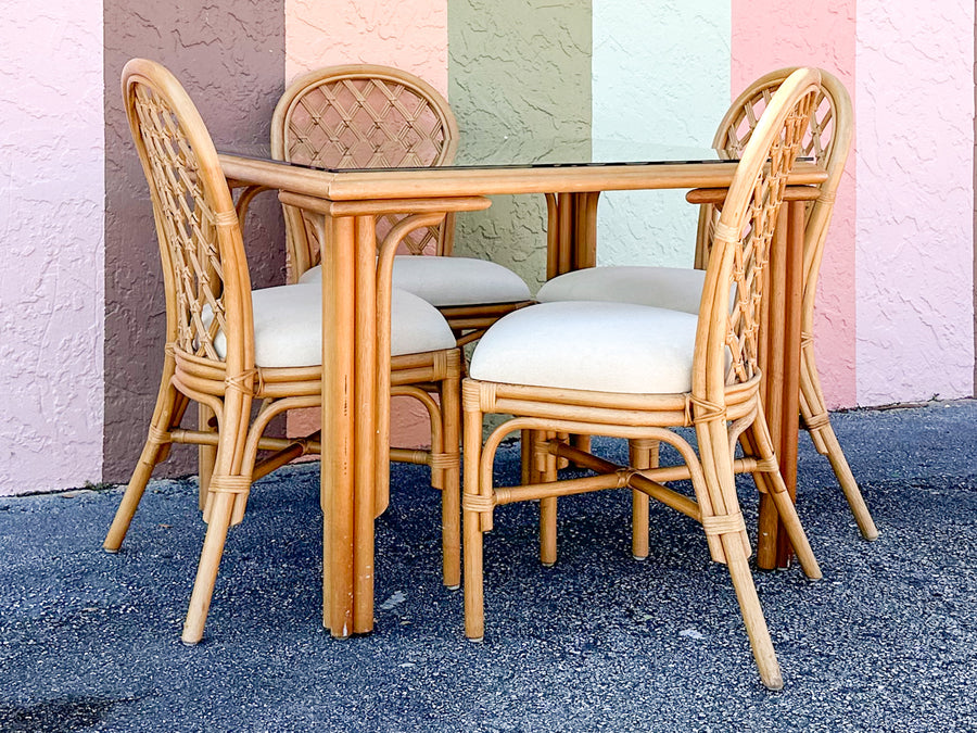Lattice Rattan Game Table and Chairs
