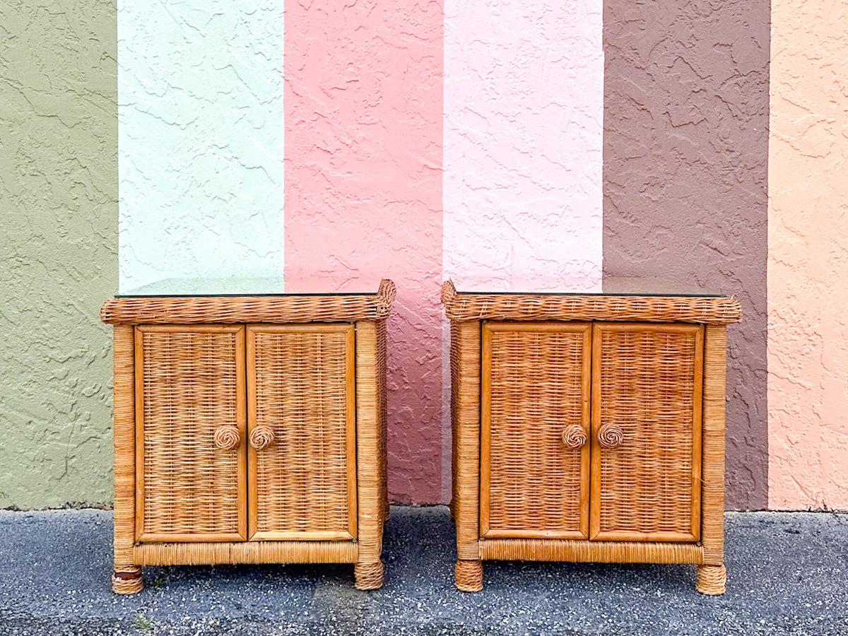 Pair of Cute Wicker Wrapped Nightstands