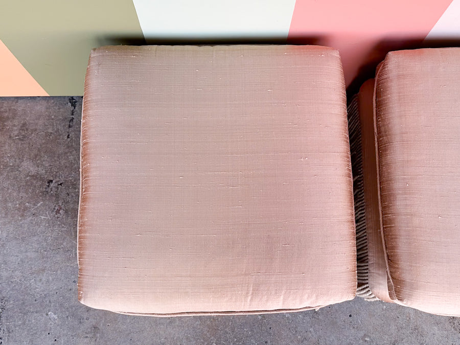 Pair of Blush Bullion Fringe Ottomans