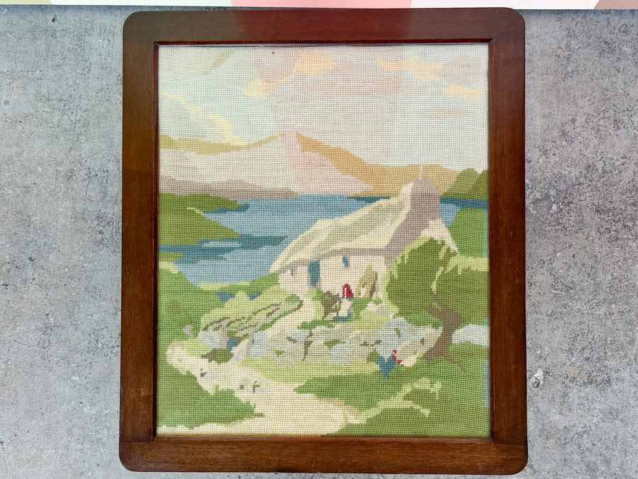 Italian Lakes Scene Needlepoint Folding Table