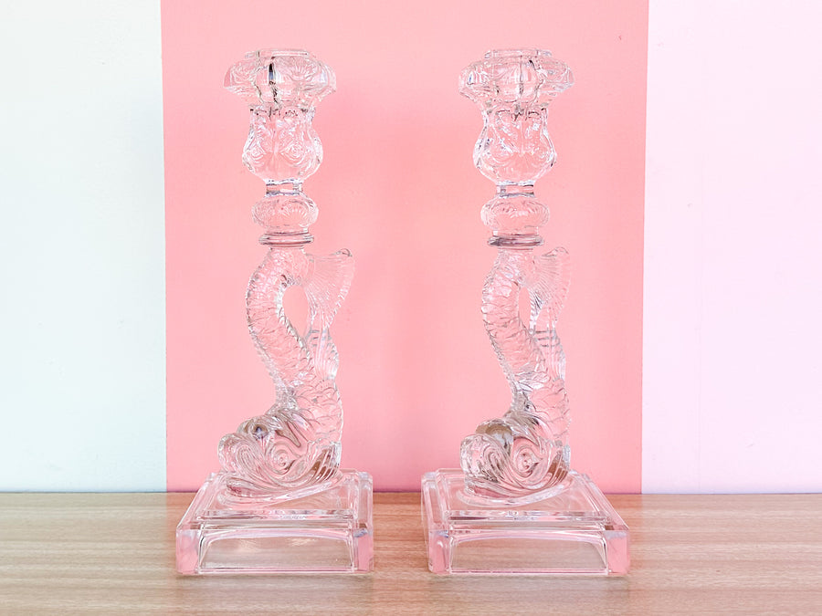 Pair of Crystal Koi Fish Candle Holders