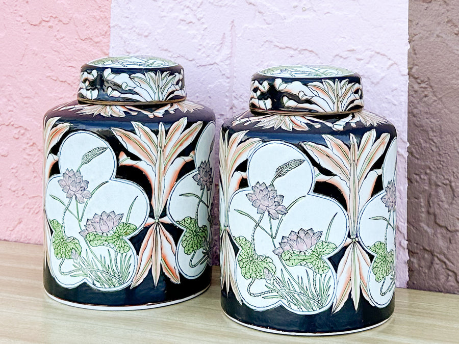 Pair of Lotus Flower Jars