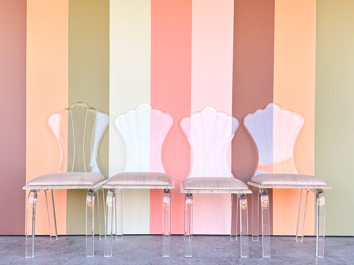 Set of Four Lucite Shell Back Chairs