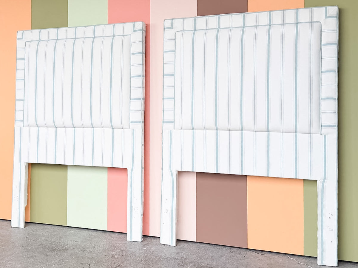 Pair of Striped Upholstered Twin Headboards