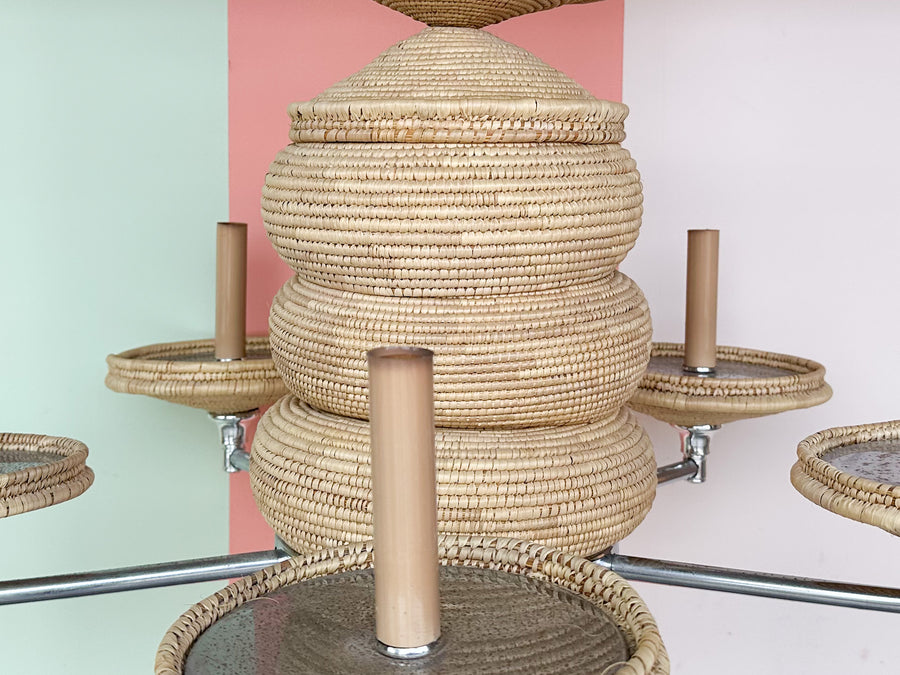 Chrome and Rattan Chandelier